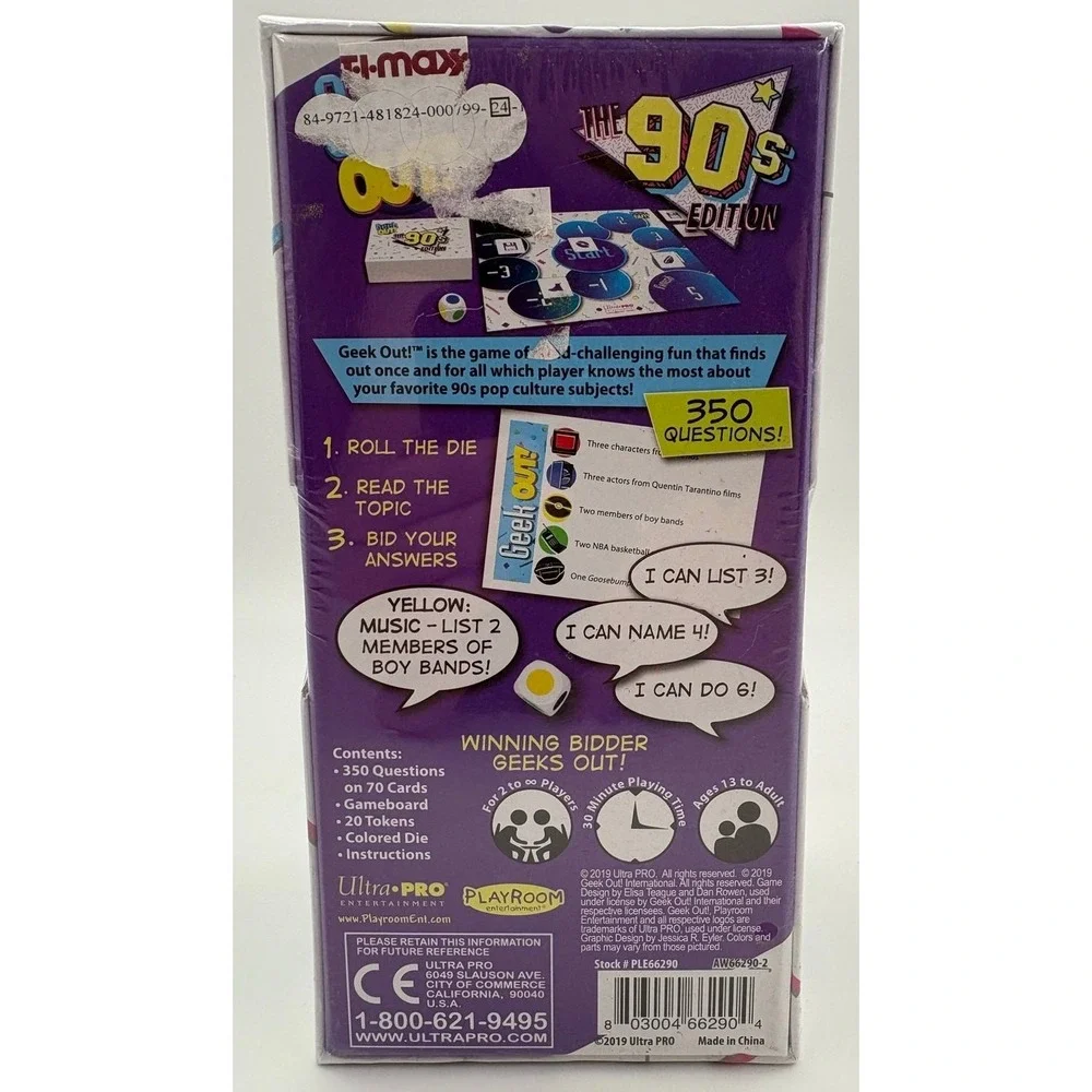 Geek Out! The 90s Edition Trivia‎ Party Game – Playroom Entertainment New Sealed